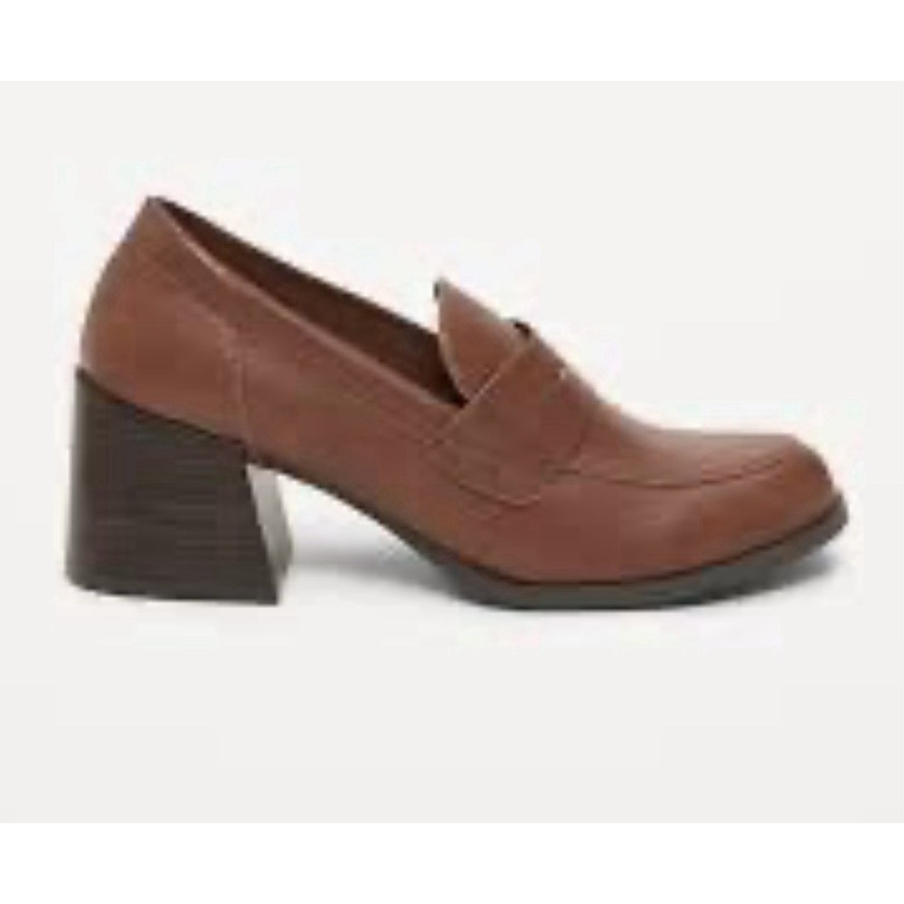 Old Navy Womens Chucky Heeled Bourbon Brown SlipOn 2.75" Penny Loafer Shoes 10